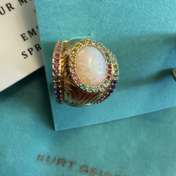 KURT GEIGER LONDON SIGNATURE SOUTHBANK GOLD TONE OPAL RHINESTONE HOOP EARRINGS - Picture 2 of 4